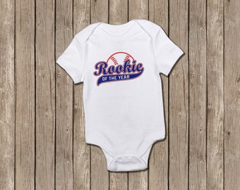 Rookie of the Year Baseball Baby Bodysuit for Baby Girl or Baby Boy, Baby Gift for Baseball Fan, Baby Shower Gift, Surprise Gender Reveal