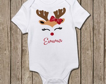 Personalized Reindeer Christmas Bodysuit: Glitter Holiday Shirt