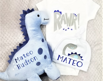 Personalized Dinosaur Gift Set: Plush Toy, Bodysuit & Hat