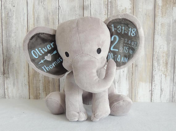 Personalized Baby Boy Elephant Gift: Birth Stats, Monogrammed