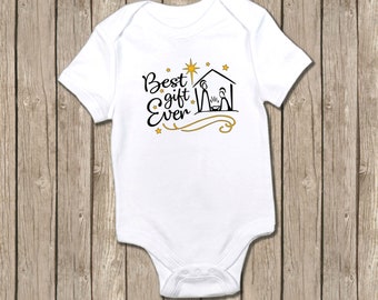 First Christmas Bodysuit: Baby Jesus Manger, Christian Gift