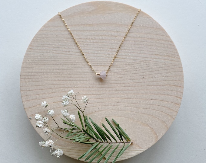 Raw Amethyst Gemstone Necklace with 14k Gold