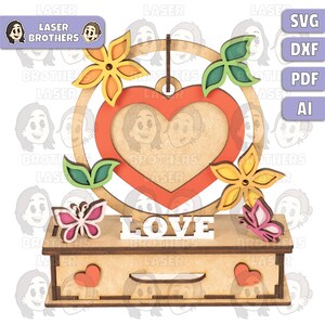 Moldura de foto de coração + 2 tamanhos + presentes de dia dos namorados + arquivos cortados a laser + DXF SVG PDF Ai + arquivos Glowforge + arquivos digitais + arte a laser