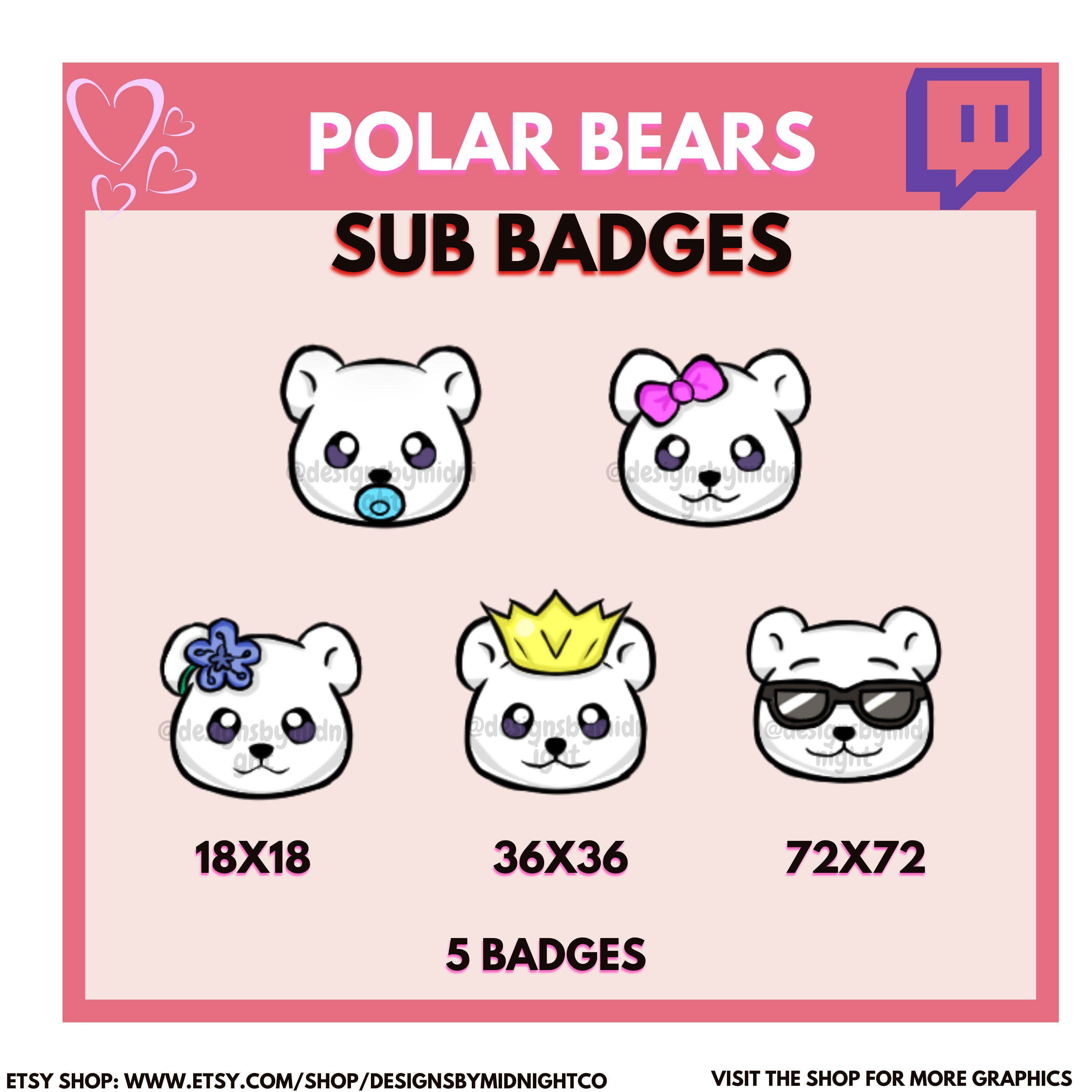 Cute Polar Bear Badges Bear Sub Badges Twitch Sub Badges Etsy