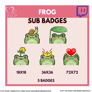 Emblemas de sapo fofos |  Emblemas de inscrição do Twitch | Emblemas de bits | Emotes de streamer | Emblemas de fidelidade | Sapo Verde Kawaii