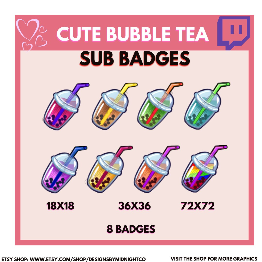 Bubble Tea Twitch Sub Badges | Twitch Bit Badges | Streamer Emotes ...