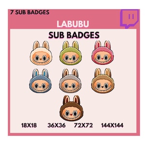 Labubu Sub Badges | Twitch & Kick Sub Badges | Bit Badges | Premade Cute Badge Set | 7 Chibi Emotes for Streamers