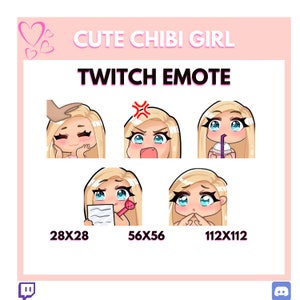 Cute Chibi girl 5 twitch emotes pack | Blonde hair blue eyes girl  | twitch chibi girl emotes