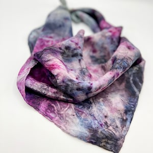 Naturally dyed silk bandana scarf, botanically dyed silk scarf,  blue purple and red handkerchief square scarf