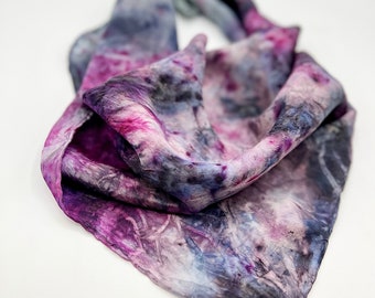 Naturally dyed silk bandana scarf, botanically dyed silk scarf,  blue purple and red handkerchief square scarf