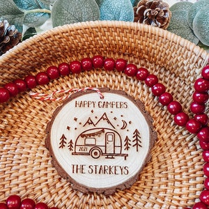 Personalized Rustic Wood Slice Family Camper Christmas Ornament | Camping 2023 Ornament | Stocking Stuffer | Personalized Family Gift