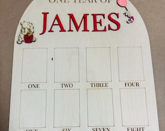 Winnie the Pooh First Year Photo Board | First Birthday Decoration | 1st Birthday Board | Winnie the Pooh Birthday Theme | Baby Shower Gift