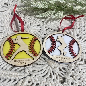 Personalized Softball Ornament | Personalized Baseball Gift| Team Ornament | Wooden 3D Sports Ornament | Christmas 2023 | 2023 Keepsake