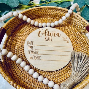 Personalized Baby Birth Announcement Disc: Engraved Wooden Photo Prop