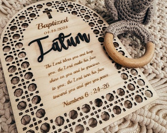 Personalized Baptism Rattan Tabletop Sign| Custom Baptism Gift | Christening Gift for kids | Dedication Gift | Personalized Baby Dedication|