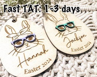 Personalized Easter Bunny Tag | Easter 2024 Basket | Grandkids Easter | Personalized Easter Gift |Family Easter | Bunny with Glasses Tag