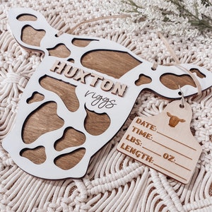 Personalized Cow Nursery Sign: Baby Name Announcement, Birth Stats