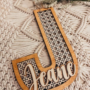 Boho Initial Family Rattan Name Sign Personalized Family Name Sign Wedding Gift 2024 Housewarming Boho Family Decor New House Sign image 3