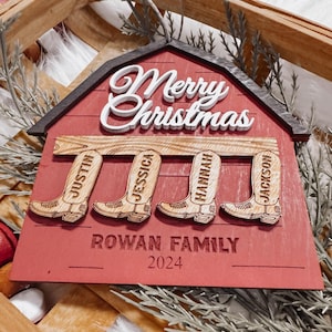 Cowboy Boot Family Christmas Ornament: Custom Engraved Keepsake