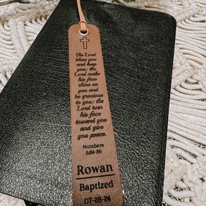 Personalized Leather Baptism Bookmark: Custom Christening Gift