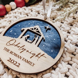 Wooden Nativity O Holy Night Christmas Ornament | Family Ornament | Personalized Nativity | Church Group Gift | Nativity Scene Ornament