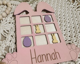 Personalized Easter Bunny Wooden Engraved Tic Tac Toe Game | Easter 2024 Basket | Grandkids Easter | Personalized Easter Gift |Family Easter