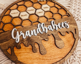 Personalized Grandchildren Name Sign: Honeycomb Bee Decor
