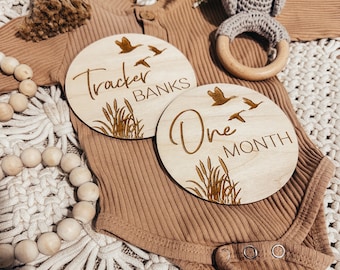 Duck Hunting Baby Milestone Markers: Personalized Wooden Photo Prop