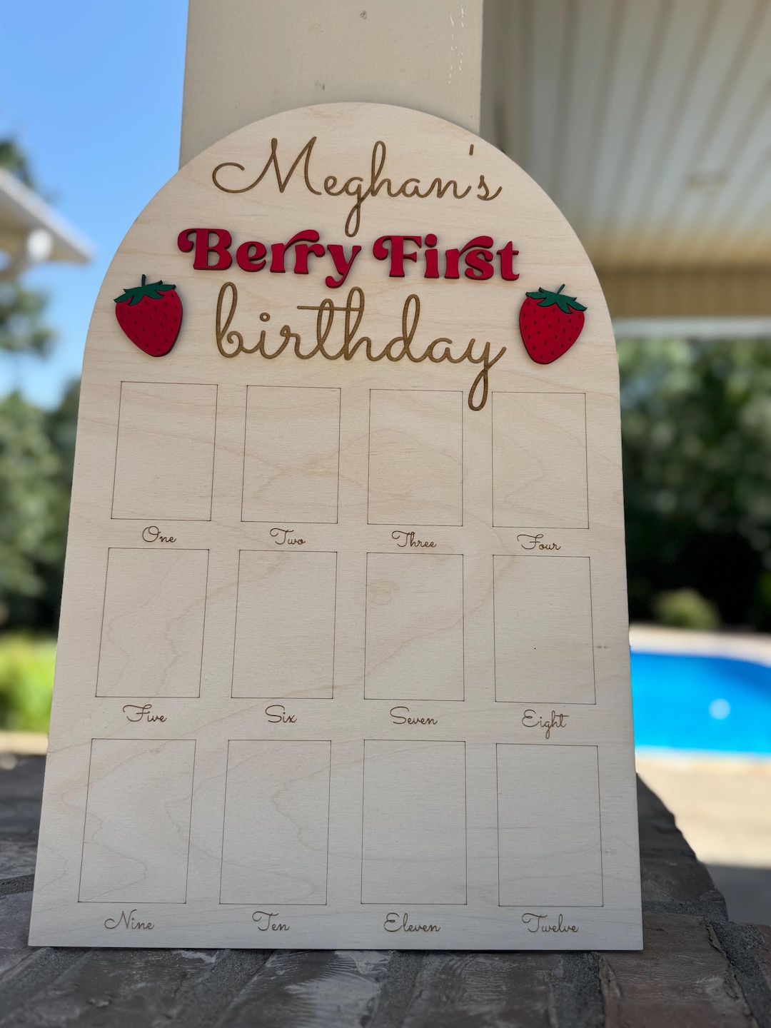Strawberry First Birthday Photo Board: Monthly Milestone, Baltic Birch ...