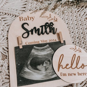 Personalized Ultrasound Frame: 3D Baby Name, Wooden Pregnancy Announcement