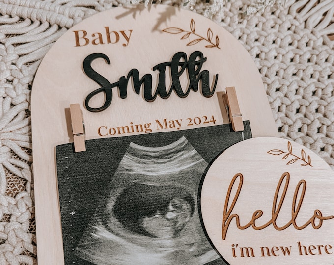 Personalized Ultrasound Frame: 3D Baby Name, Wooden Pregnancy Announcement