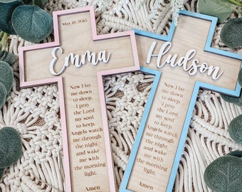Personalized Sleep Prayer Cross | Custom Baptism Gift | Baby Shower Gift | Personalized Baby Dedication | Boho Cross | Custom Nursery Sign