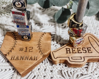 Personalized Wooden Ring Display | Christmas 2023| Personalized Sports | Softball| Cheer | Baseball| Travel Ball | Tournament Rings