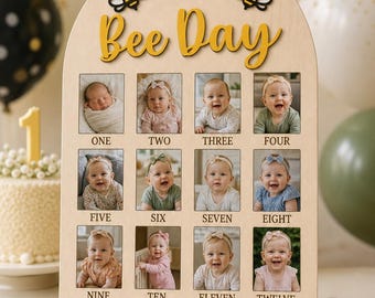 Happy Bee Day First Birthday Photo Board: Baltic Birch Milestone Prop