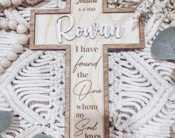 Personalized Wedding Cross: Boho Wedding Decor, Custom Names & Date