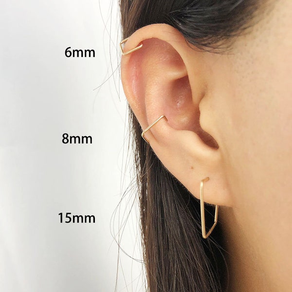 14k gold filled Simple Square Hoop Earrings wire wrapping little hoops unisex minimalist