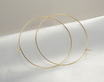 Thin Hoops extra Grote hoepel oorbellen Wire Earrings minimalistisch lichtgewicht 14k goud gevuld 925 zilver