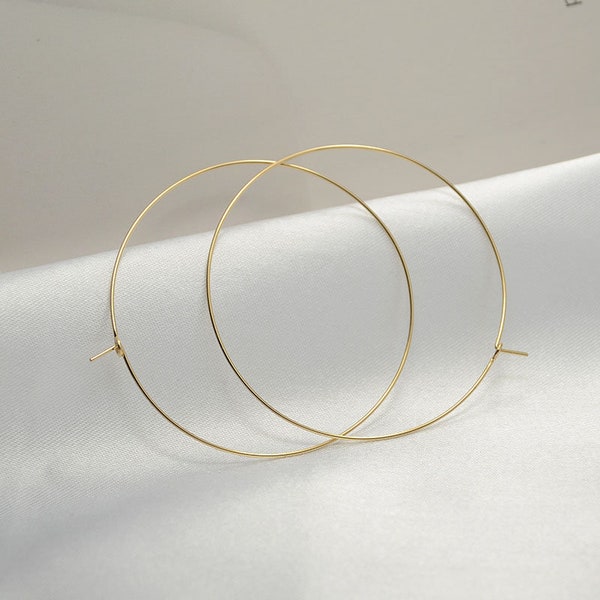 Thin Hoops extra Grote hoepel oorbellen Wire Earrings minimalistisch lichtgewicht 14k goud gevuld 925 zilver