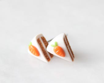 Carrot Cake Stud Earrings: Food and Fruit Jewelry, Miniature Food, Polymer Clay