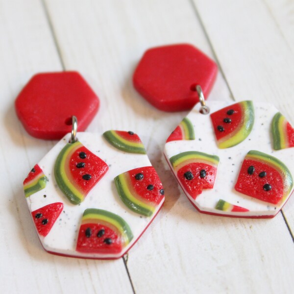 Pendientes colgantes de sandión - Pendientes de comida en miniatura – Pendientes de frutas – regalo de cumpleaños – Pendientes de arcilla de polímero