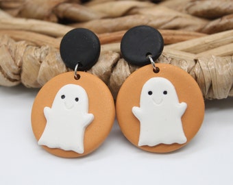 Halloween Ghost Dangly Earrings: Handmade Polymer Clay Jewelry