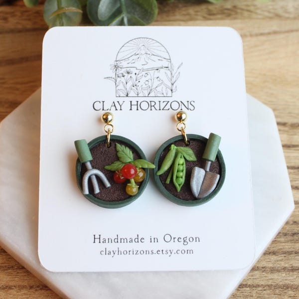 Tomato and Pea Plant Veggie Garden Pots Clay Earrings: Gardening Gifts, Mother's Day