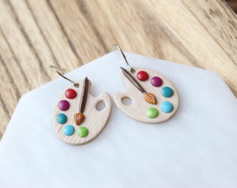 Paint Palettes for Artist Dangle Earrings: Polymer Clay Painter Gift, Art Teacher Gifts