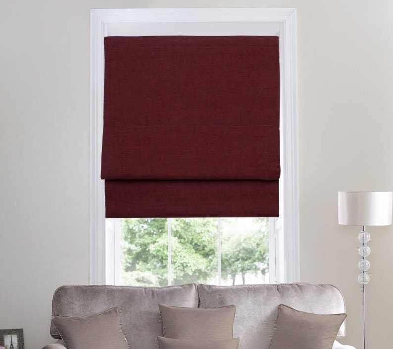 Roman Shade Fabric Linen Contemporary Red Maroon Burgundy Etsy