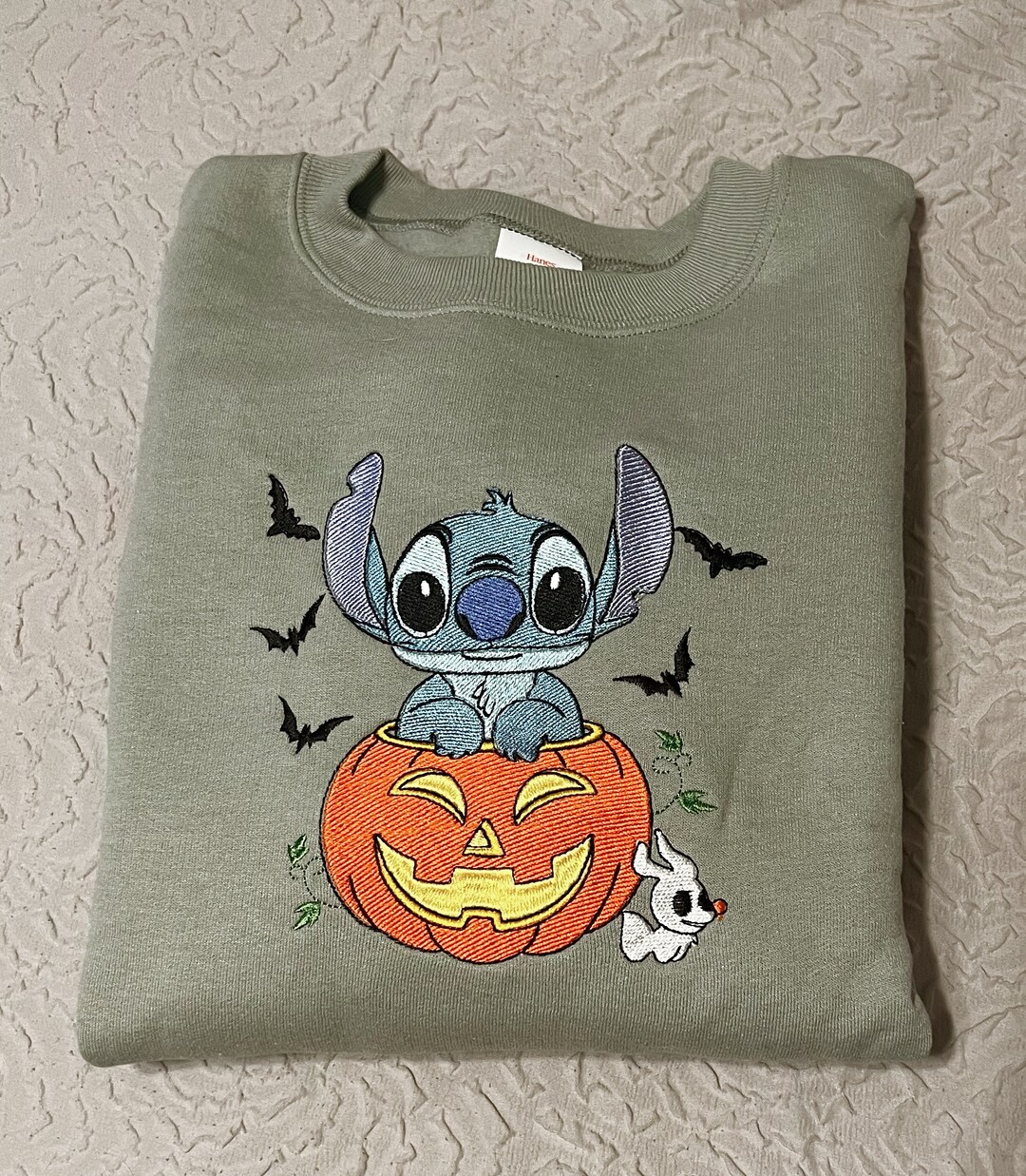 Stitch in a Pumpkin Halloween Embroidered Crewneck - Etsy