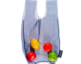 Einkaufsnetz Markttasche - Wiederverwendbare Einkaufstasche | Leichte faltbare Produkttasche | Umweltfreundliche Netztasche | Handgefertigt in Australien, Navy Small
