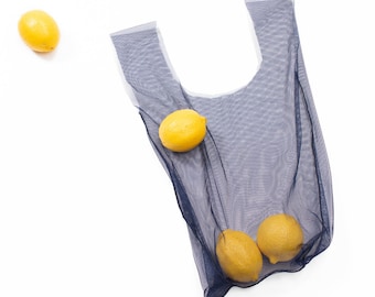 Super Stretchy Mesh Bags, Reusable Eco-Friendly Bag, Lightweight Grocery Tote, Handmade in Melbourne, Available in 3 Sizes Navy