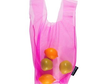 Einkaufsnetz Markttasche - Wiederverwendbare Einkaufstasche | Leichte faltbare Produkttasche | Umweltfreundliche Netztasche | Handgefertigt in Australien, Candy Pink Small