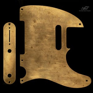 Solid Brass Telecaster Pickguard Gold Metal SET-of-2 Silky Satin Lightly Aged Relic Distressed & Unique Scratch Plate for Fender Tele 1mm