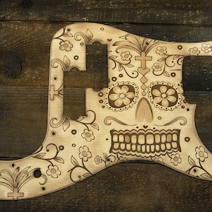 Fender Precision Bass Pickguard Cream Sugar Skull Calavera Engraved Hand Painted Custom P Bass Pickguard
